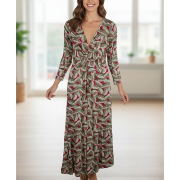 Boden Womens Jersey Stretch A Line Maxi Dress Artsy Printed Career Work Size 14L - Picture 1 of 12
